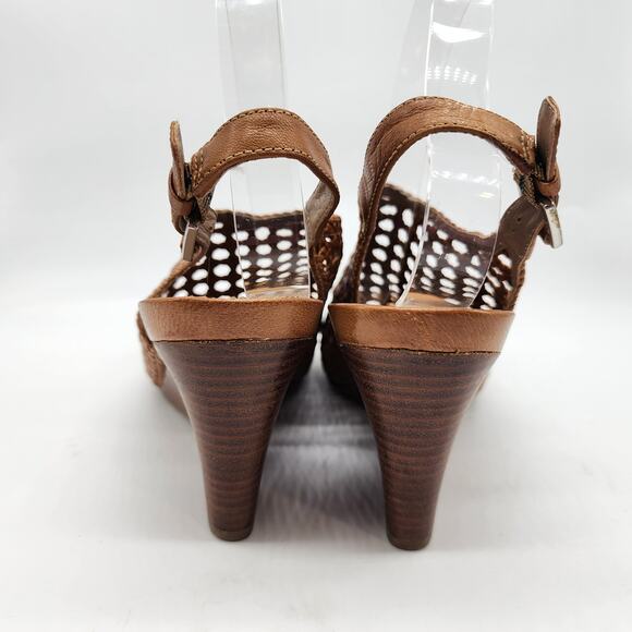 Ecco Open Peep Toe Wedge Sandals EU 40 US 9-9.5 Brown Leather Woven - Picture 6 of 8